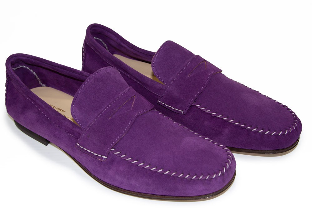 Shoes - Italian Suede Penny Loafer - Purple